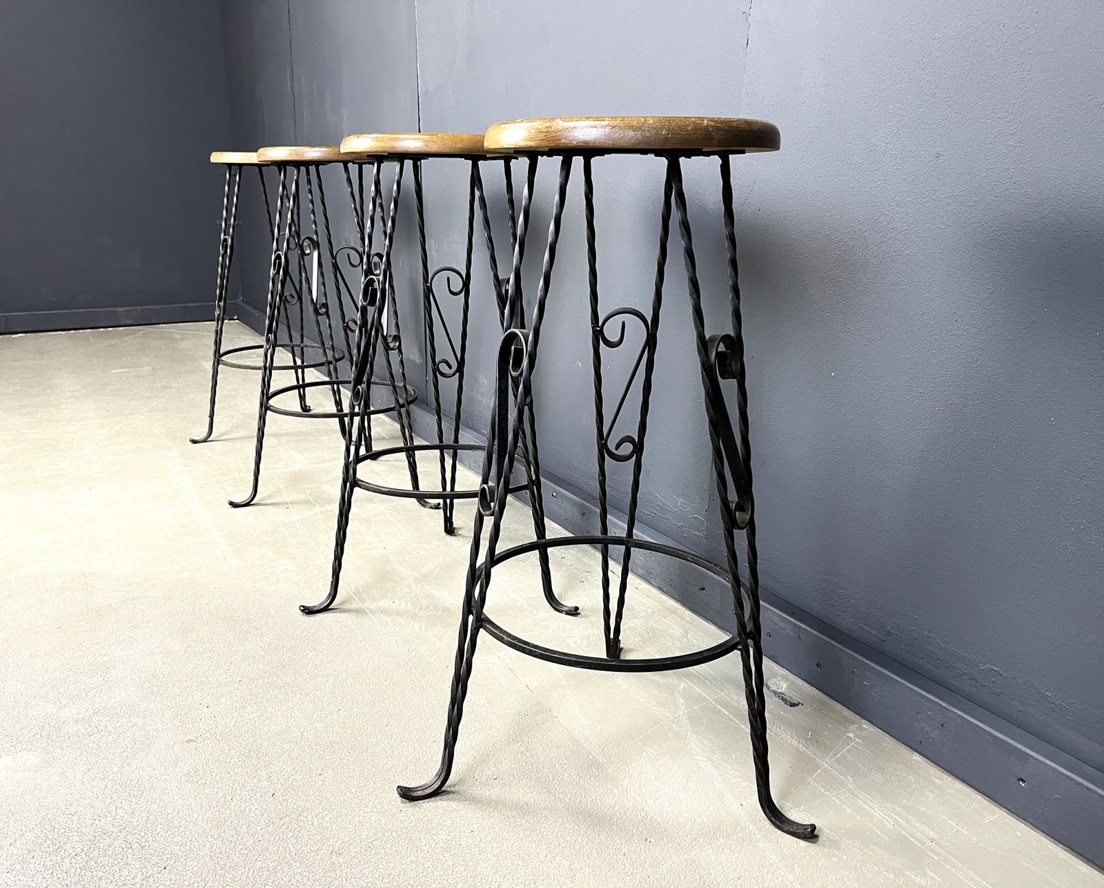 Vintage French Wrought Iron Bar Stools, 1960s   Set Of 4 photo vinterior