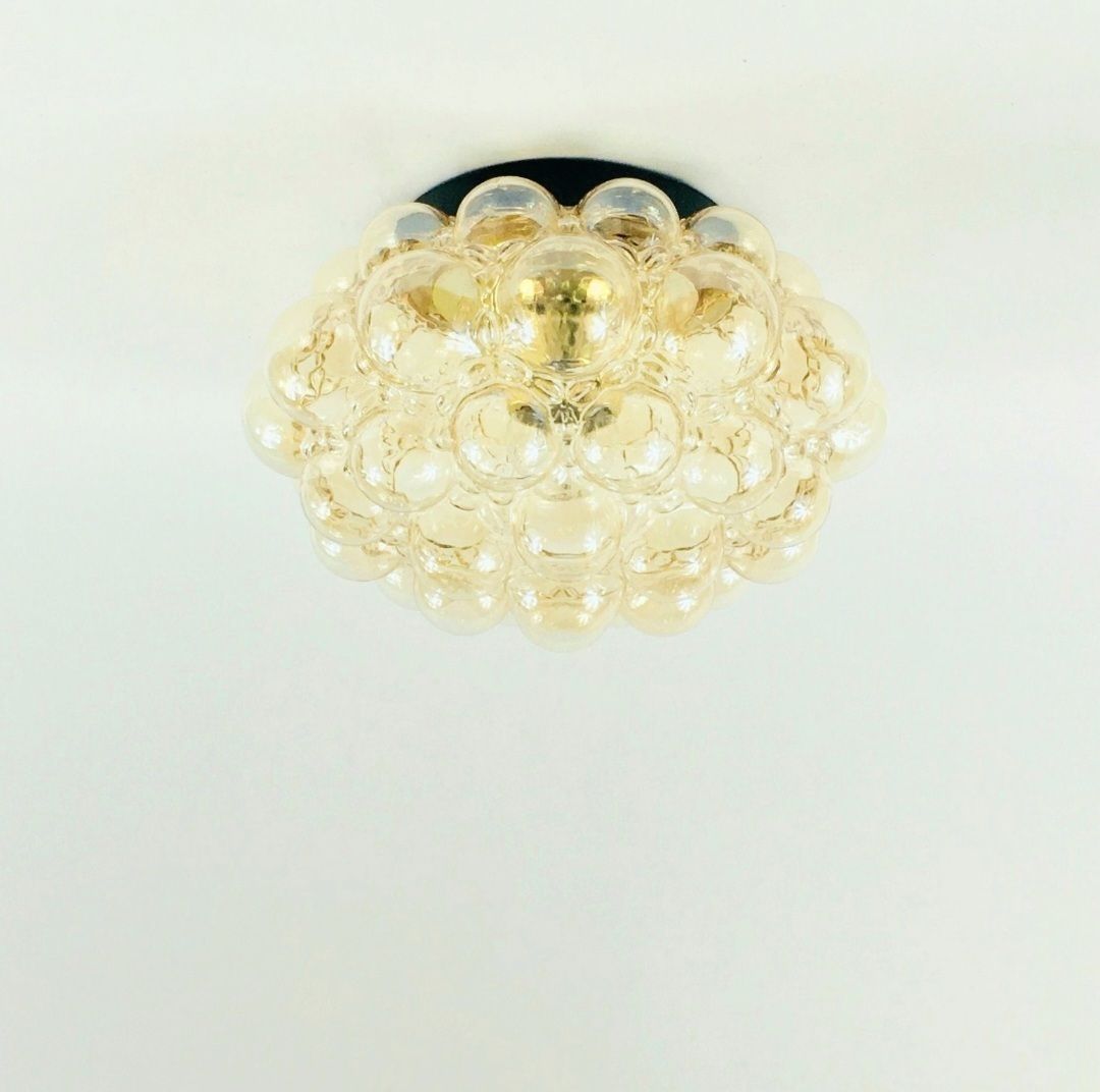 Grote Mid Century Modern Amberkleurige Bubbelglazen Plafondlamp Van Helena Tynell Voor Limburg, Duitsland, Jaren 1970 photo Verlichting