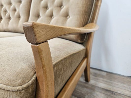 Furniture Vintage Beech 2 Seater Sofa, 1970s photo