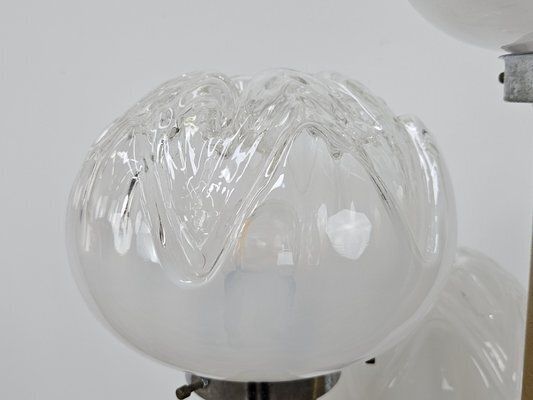 photo for sale Mid Century Murano Glass 3 Light Floor Lamp In Wood And Metal, 1970s
