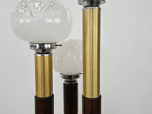 photo vinterior Mid Century Murano Glass 3 Light Floor Lamp In Wood And Metal, 1970s