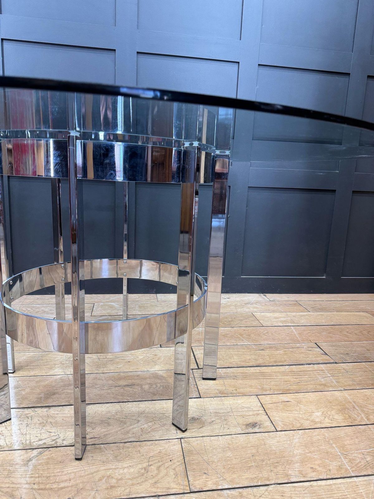 1970s Round Glass Top Chrome Dining Table By Richard Young Merrow Associates photo buy