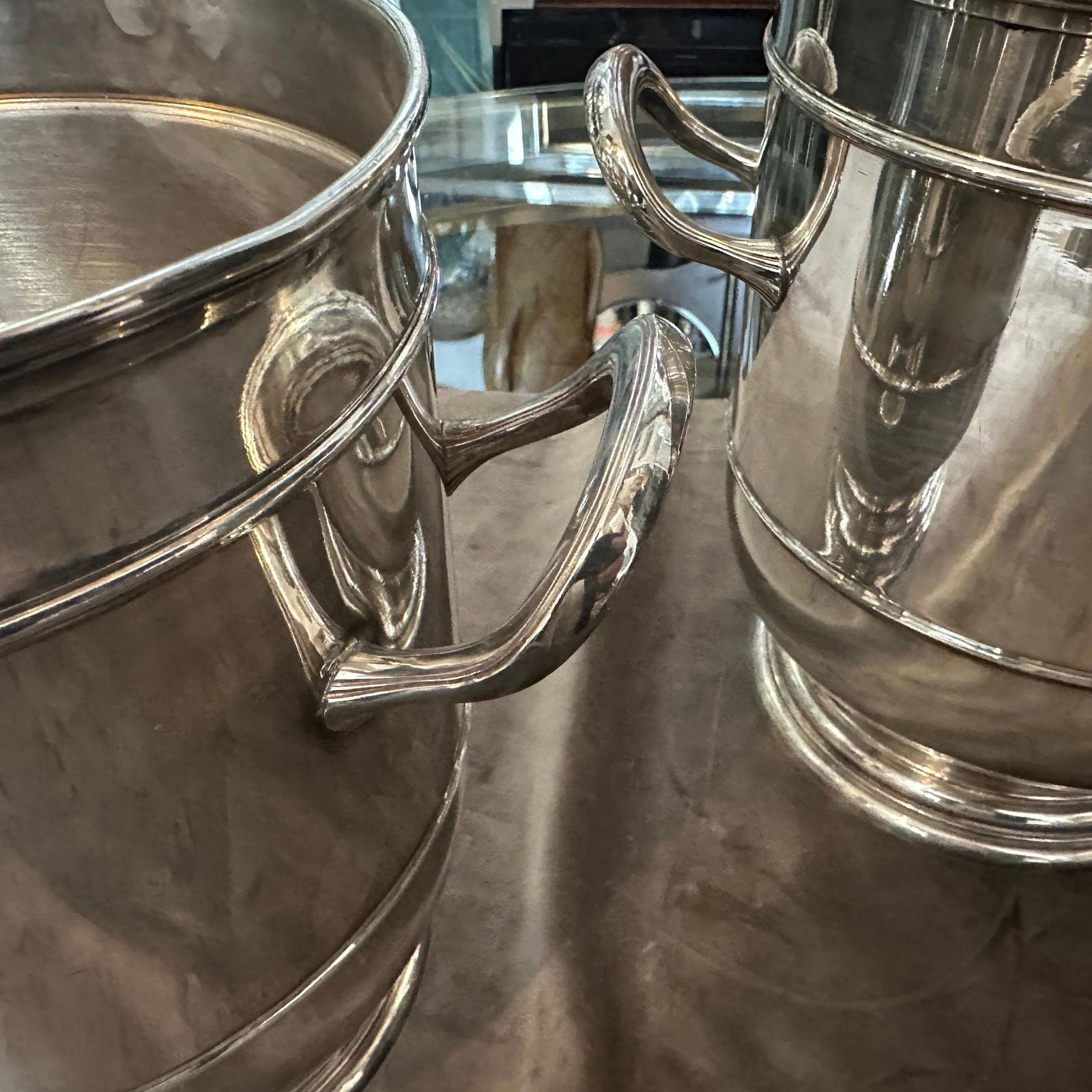A Pair Of 1970s High Quality Modern Silver Plated Wine Coolers By Sant'andrea photo 884.0