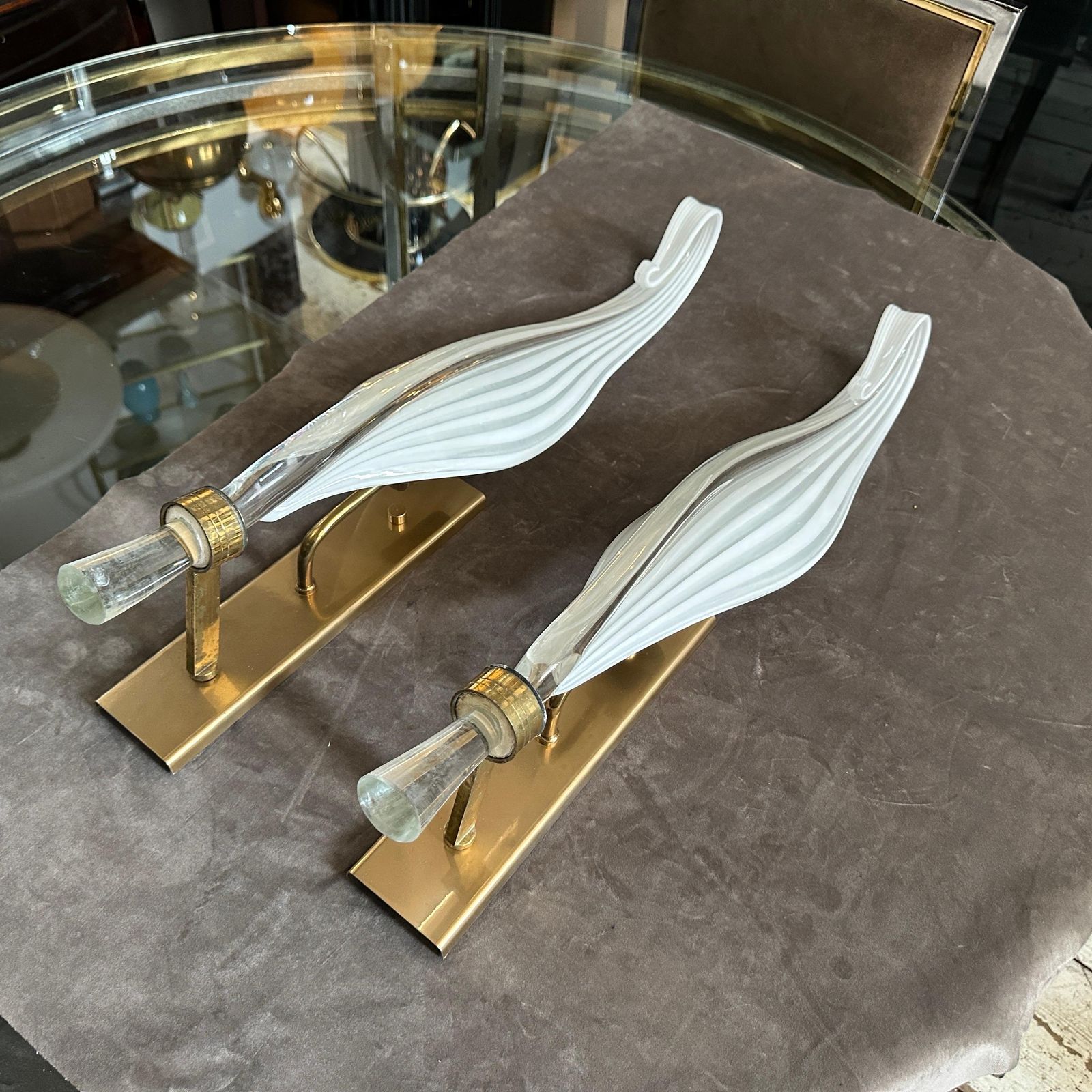 A Pair Of 1970s Mid Century Modern Murano Glass Huge Wall Sconces By Franco Luce photo for sale