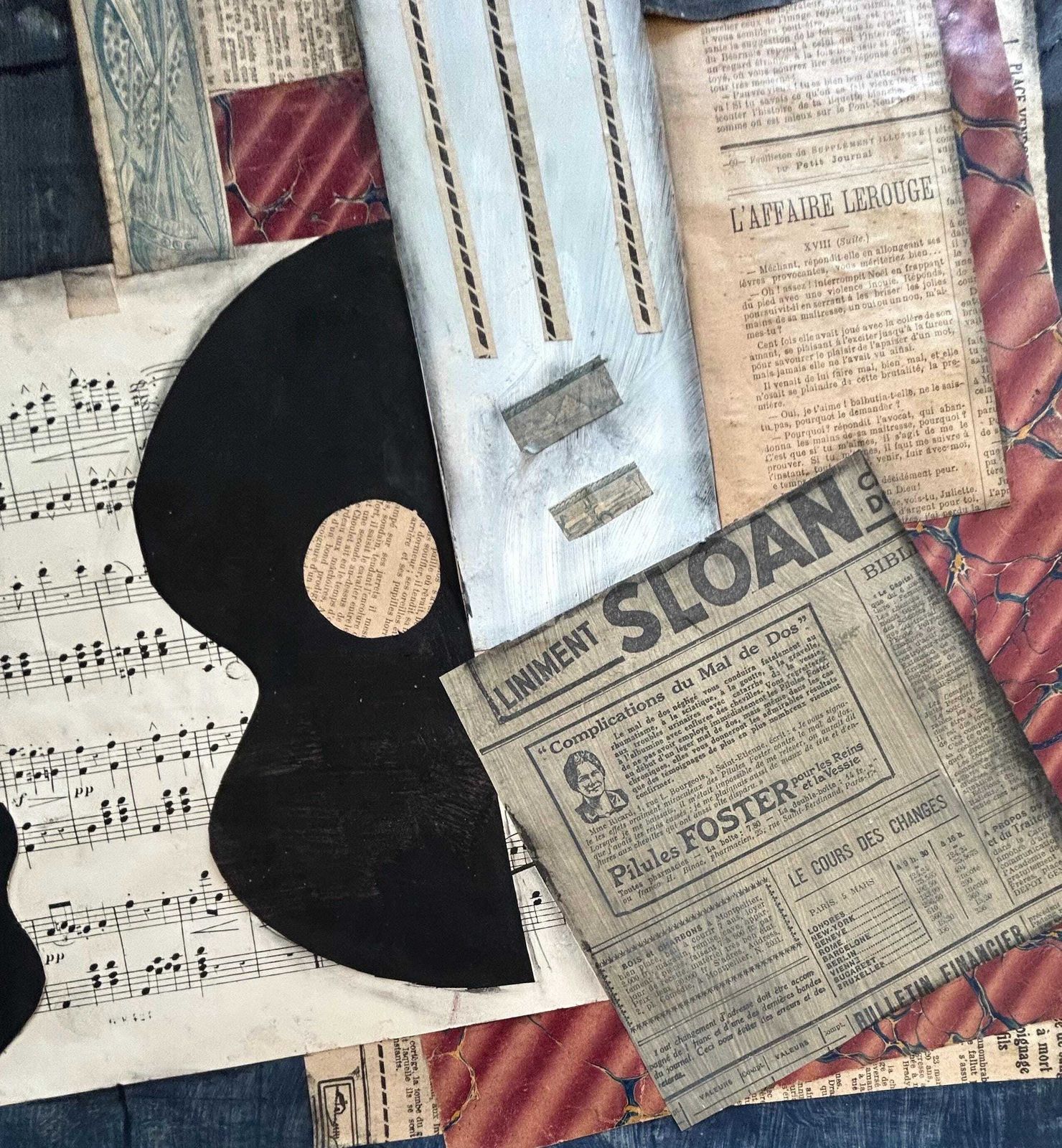 1930s French Cubism Collage Painting/Canvas Cubist Composition, Guitar And Newspaper Modernism Avant Garde Modernist Music Still Life photo buy
