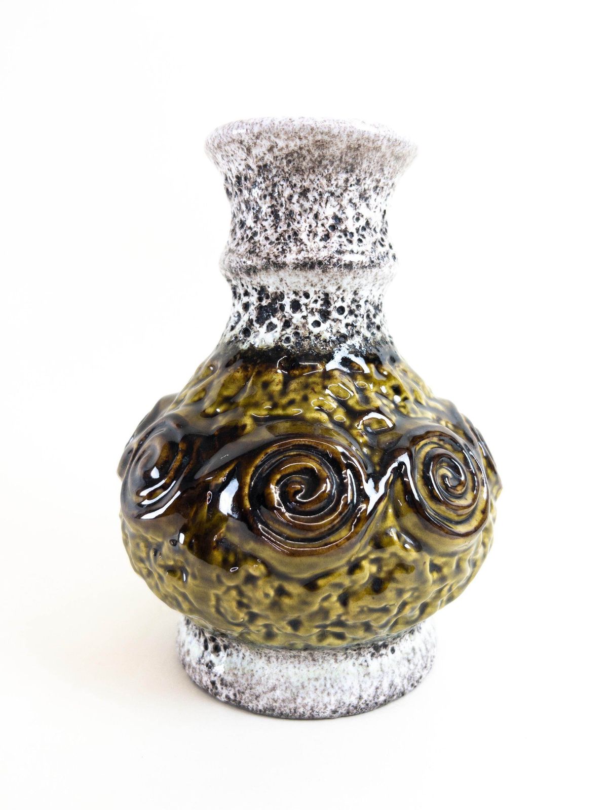 ü Keramik Fat Lava Vase   Uebelacker West German Pottery Vase   Black And White Fat Lava With Green Swirl Design   Form 1357 18 photo 60.0