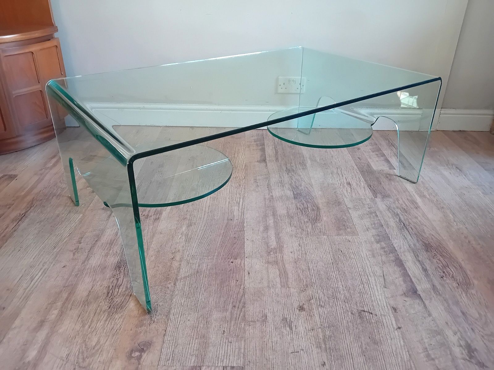 Beautiful Italian  Modernist Tempered Glass Folded Drinks / Coffee Table photo for sale