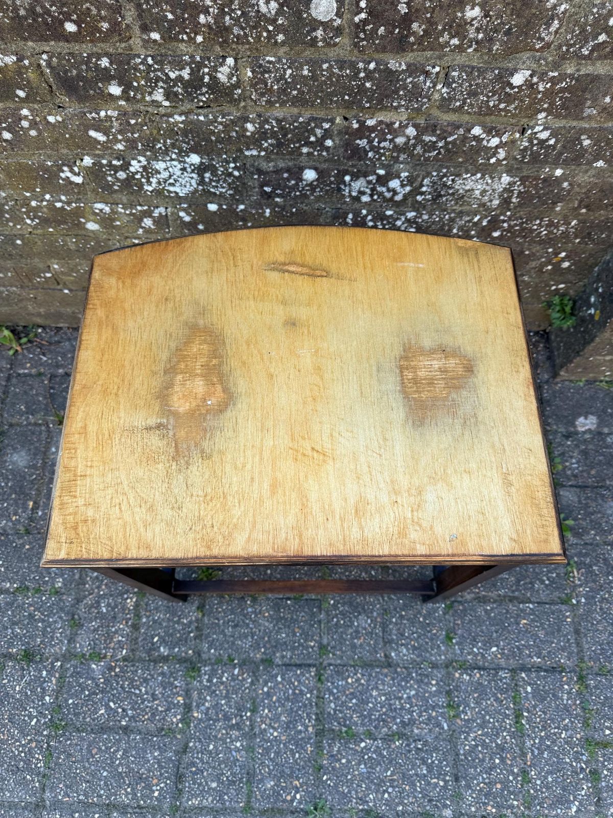 Unique Vintage Small Wooden Oak Table, Plant Stand, Retro Table With Stripped Top (31cm X 45cm X 31cm) photo 64.0