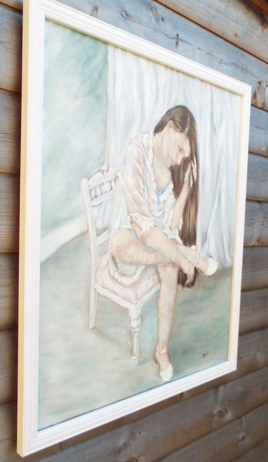 Girl On Bedroom Chair Original Framed Oil Painting Figurative Art Framed Andi J Lucas photo 950.0