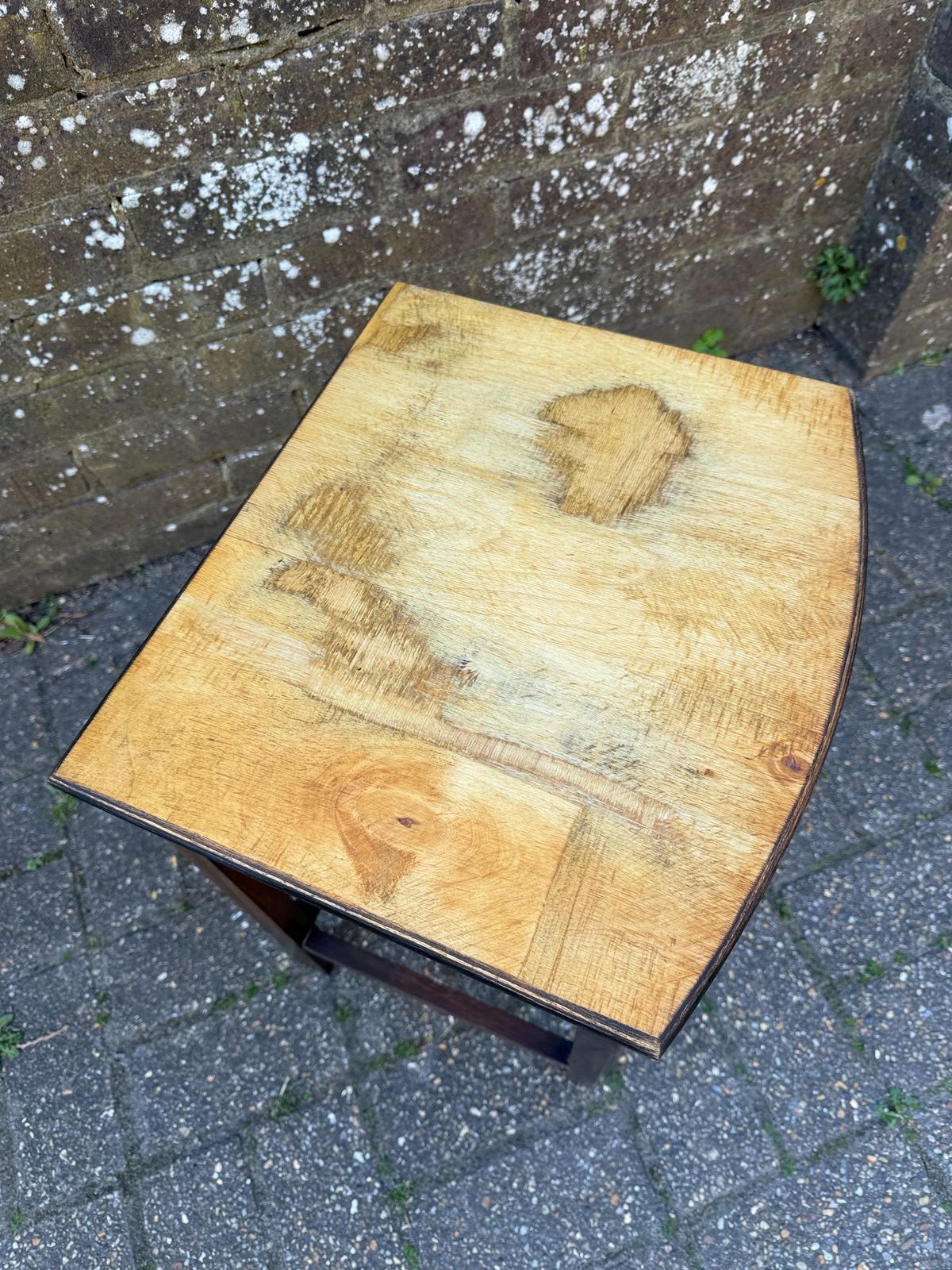 Unique Upcycled Retro Vintage Small Table, Small Vintage Plant Stand, Vintage Oak Table, Lamp Table 38cm W, 47cm H, 34cm Deep photo furniture