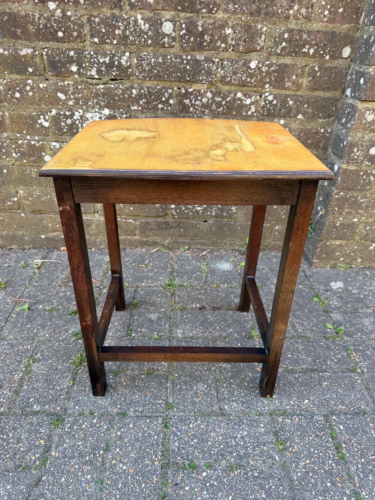 Unique Upcycled Retro Vintage Small Table, Small Vintage Plant Stand, Vintage Oak Table, Lamp Table 38cm W, 47cm H, 34cm Deep photo vinterior