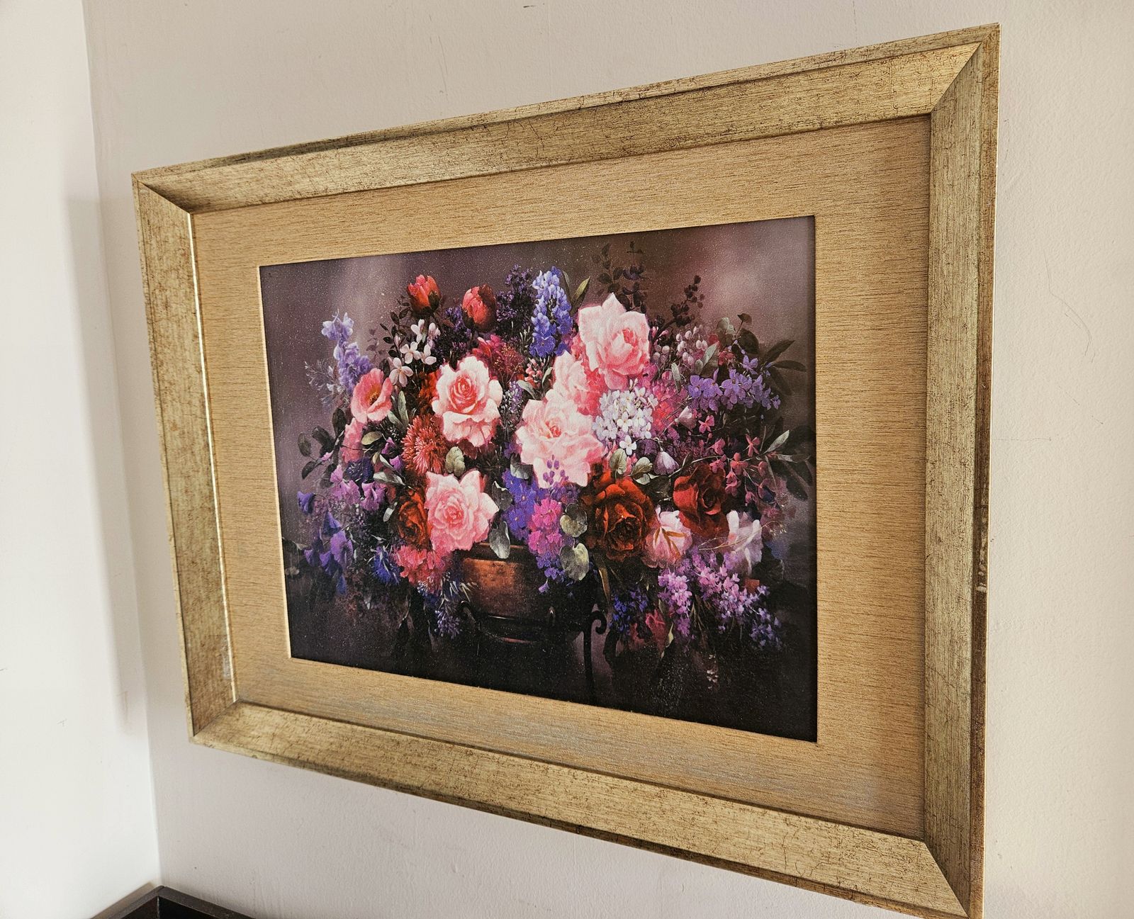 Large, Textured, Giclée Print Of Floral Masterpiece In Gold Frame photo furniture