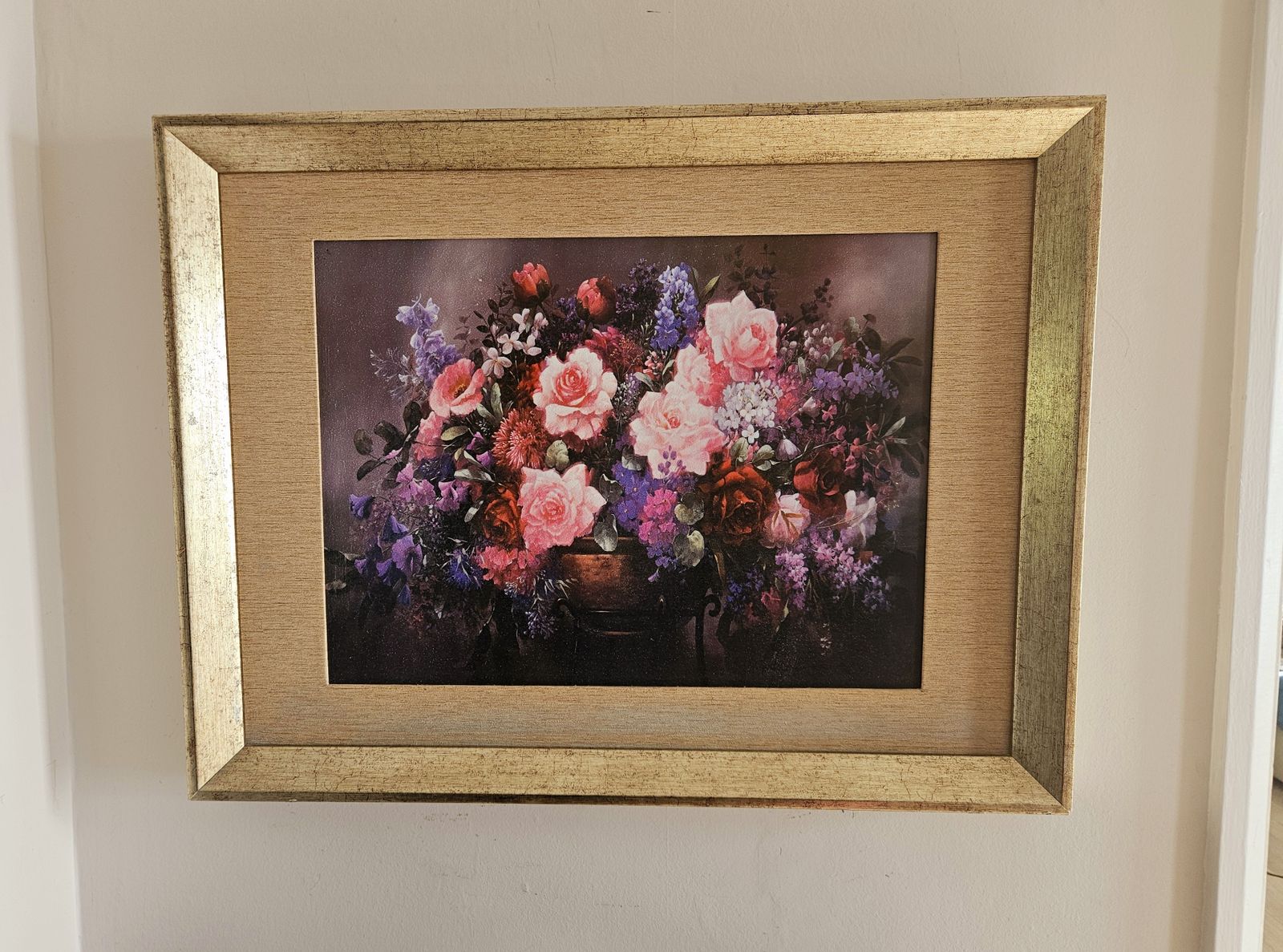 Large, Textured, Giclée Print Of Floral Masterpiece In Gold Frame photo for sale