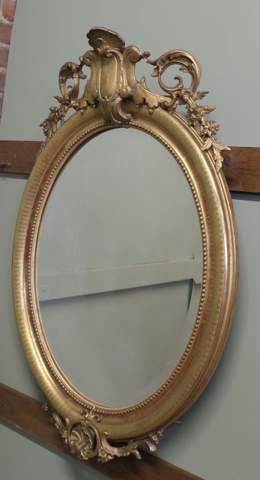 A Very Large French Rococo Oval Gilt Wall Mirror photo vintage