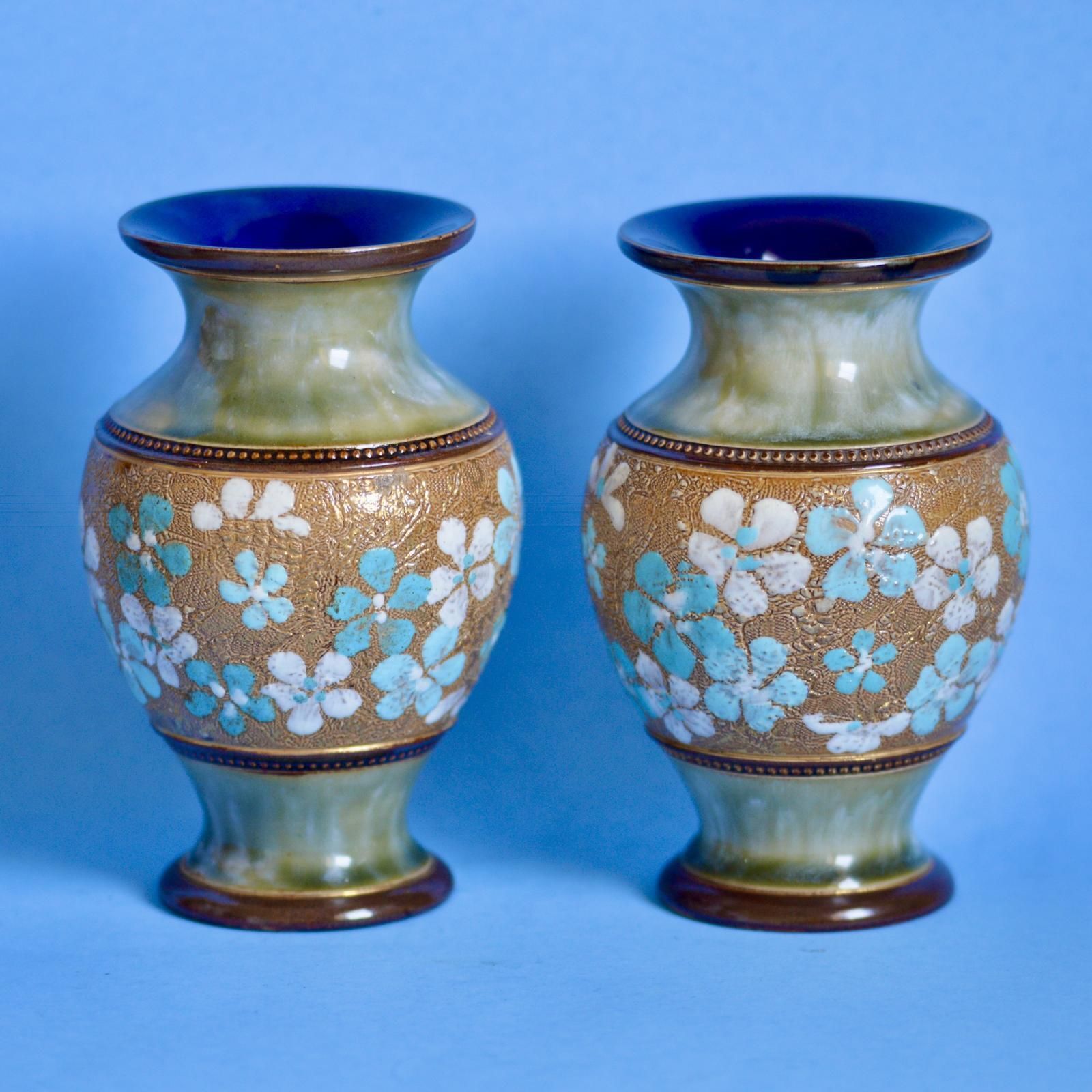 Attractive Pair Of Doulton Lambeth Vases (1885 1902 Slater)