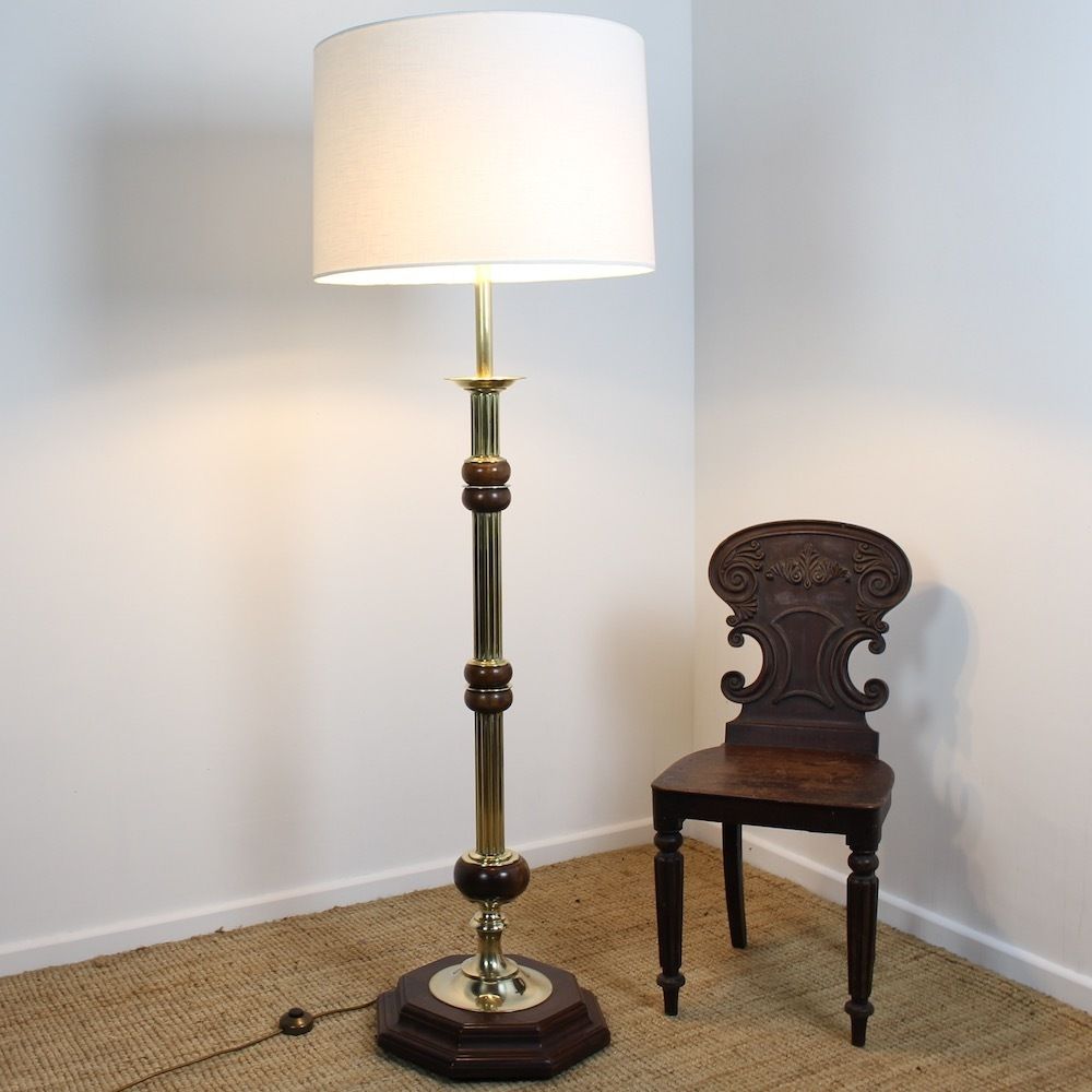1950’s Wood And Brass Floor Lamp