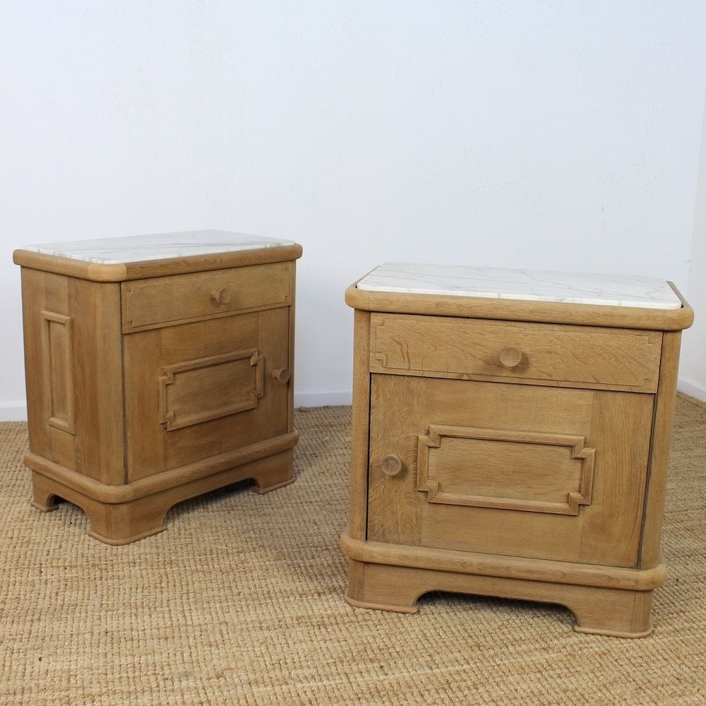 Pair Of Art Deco Oak Bedside Cabinets With Marble Tops photo furniture