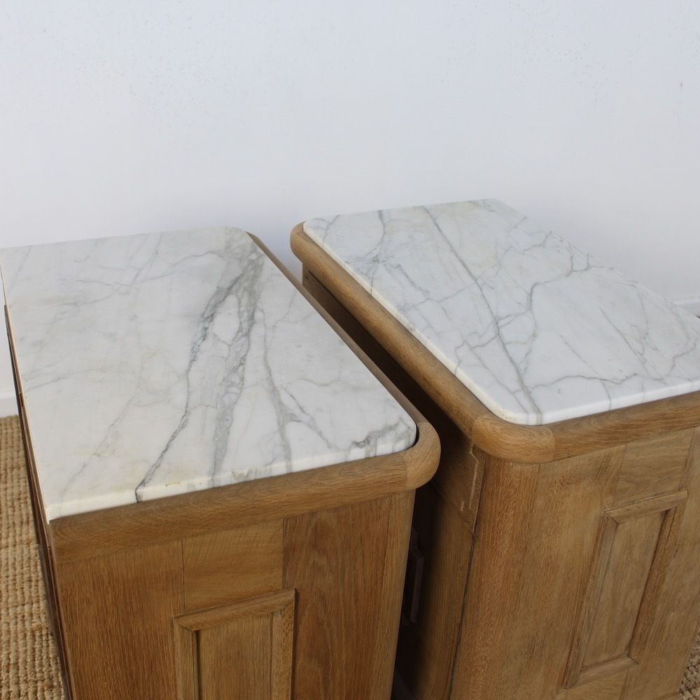 Pair Of Art Deco Oak Bedside Cabinets With Marble Tops photo vinterior