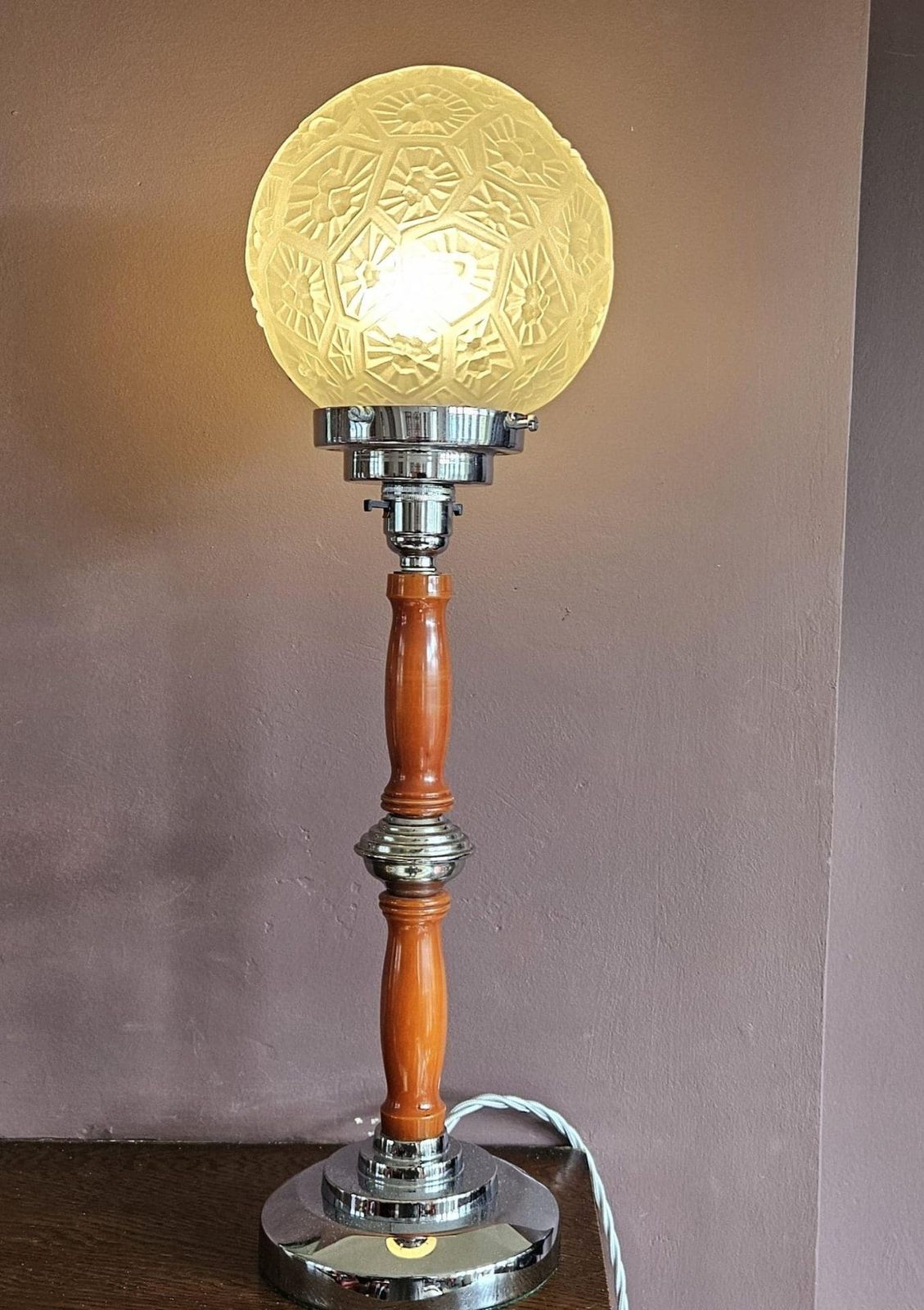 Art Deco Table Lamp Amber Phenolic And Chrome photo vintage