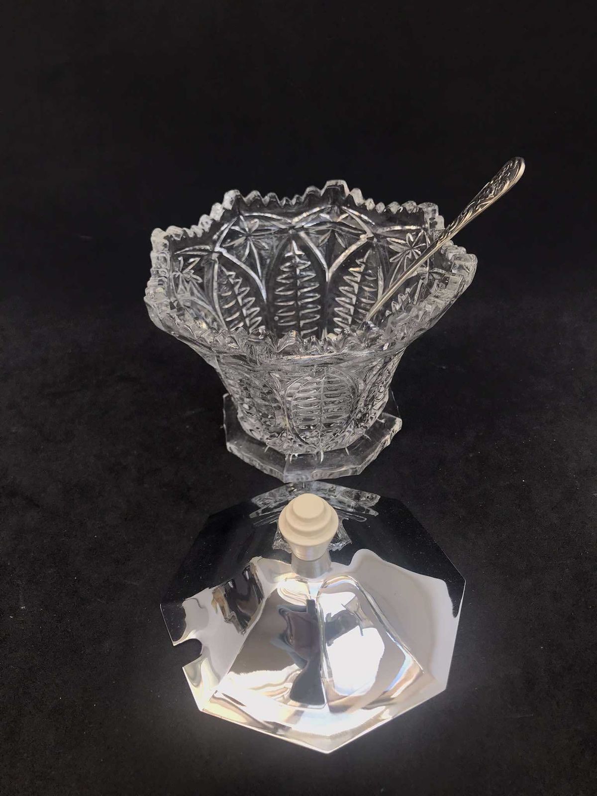 photo furniture Jam Jar Mustard Pot Jelly Sugar Condiments Honey With Spoon Condiment Server British Crystal Cut Bowl Breakfast Table Christmas Wedding Gift