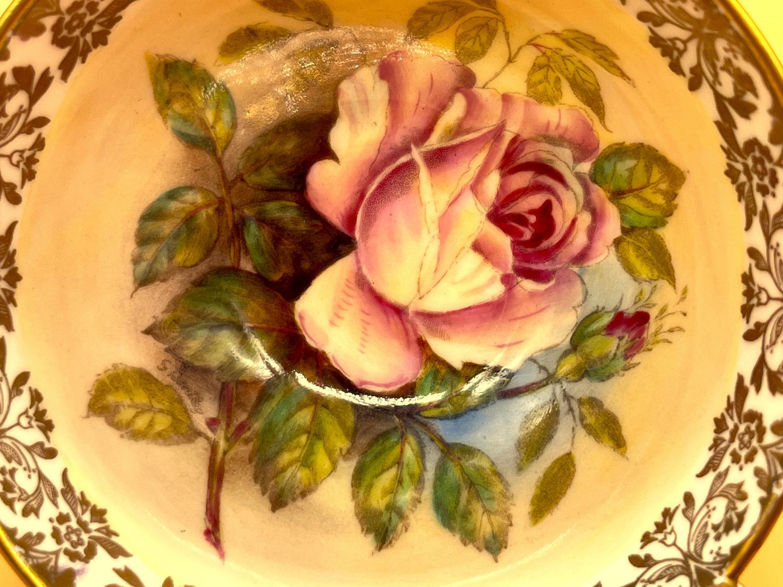 Large Aynsley China Cabbage Rose Signed G Bentley Red And Gold Footed Cabinet Tea Cup & Saucer Duo. 2628. photo buy