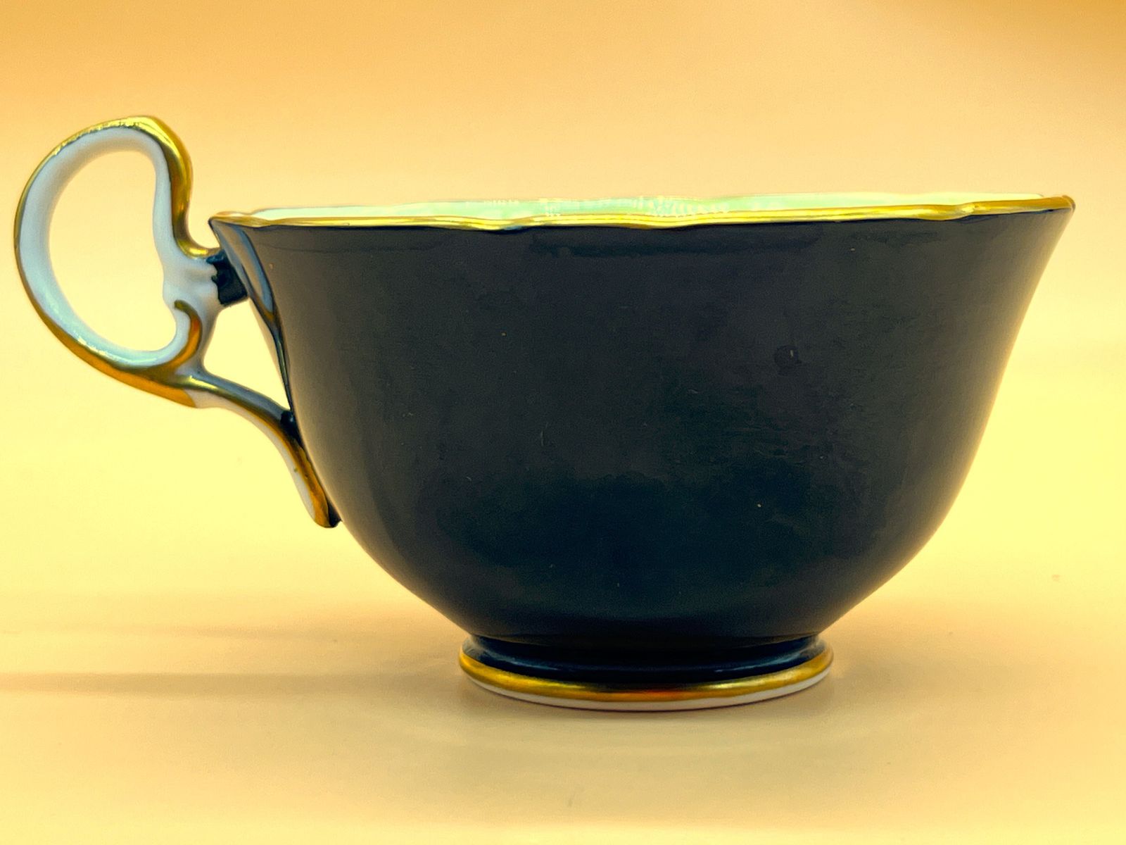 Aynsley China Orchard Gold Fruit Signed D Jones High Doris Shape Black And Gold Cabinet Tea Cup & Saucer Duo. C1952 63. photo buy