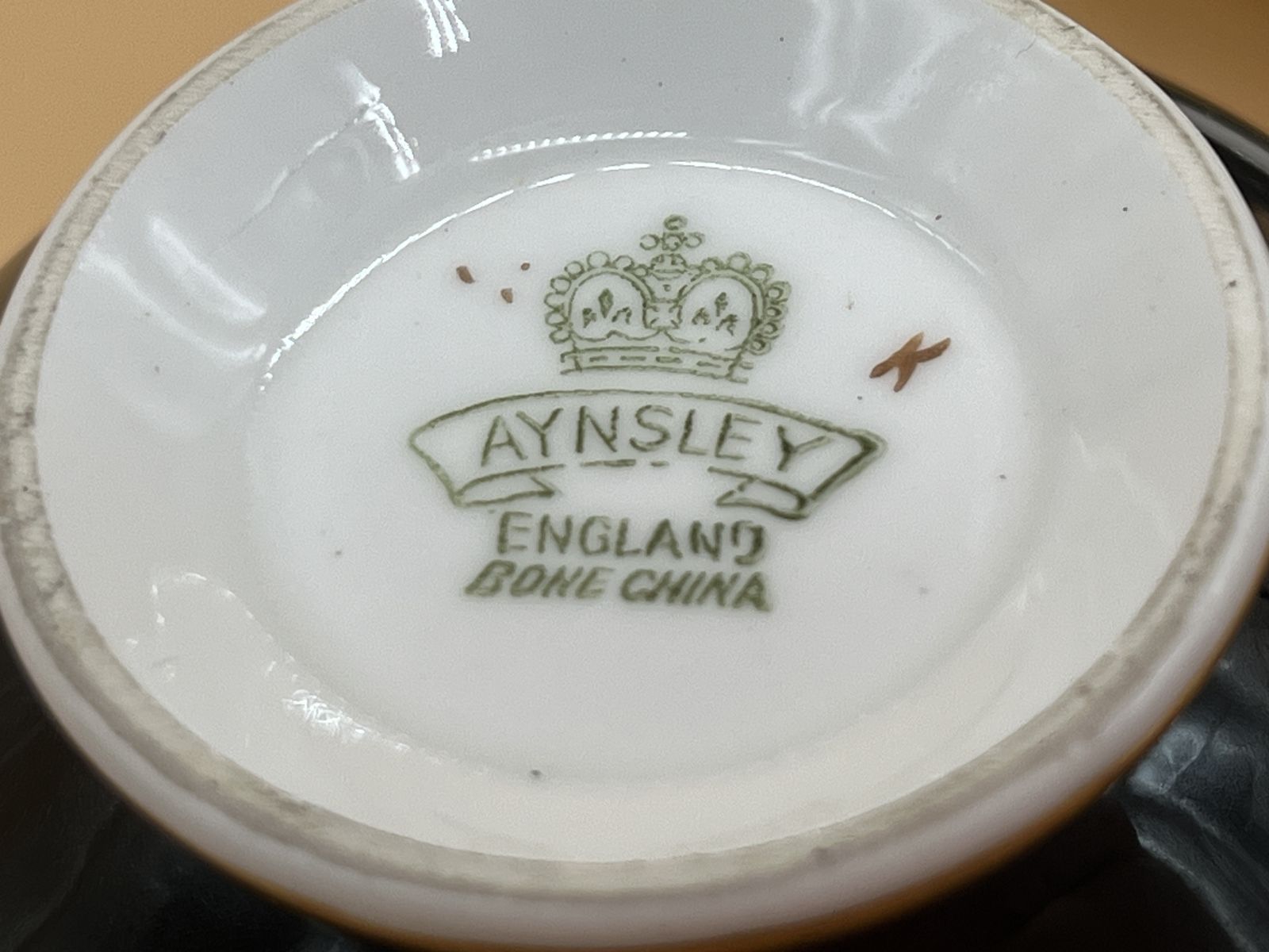 Home Decor Aynsley China Orchard Gold Fruit Signed D Jones High Doris Shape Black And Gold Cabinet Tea Cup & Saucer Duo. C1952 63. photo