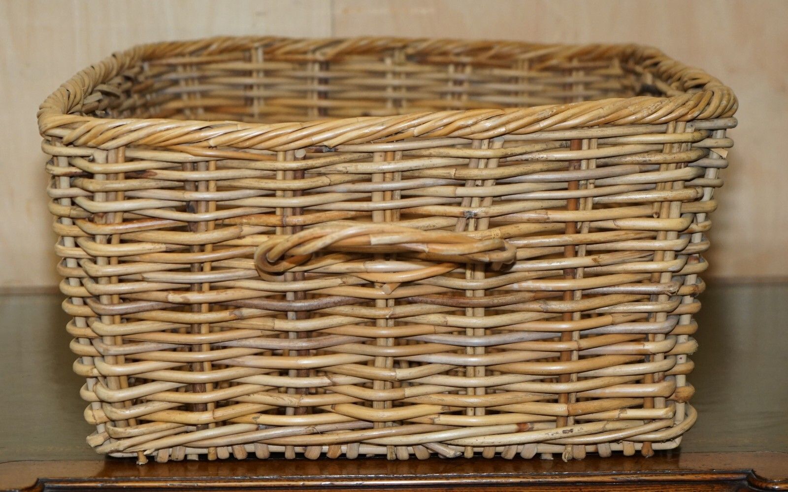 photo for sale Huge Antique Victorian Wicket Basket 102cm X 60cm Extra Large Wood Fire Log Bin