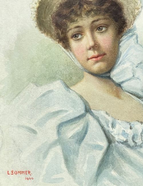 Watercolour Of A Victorian Lady, Signed L Sommer 1900 photo for sale