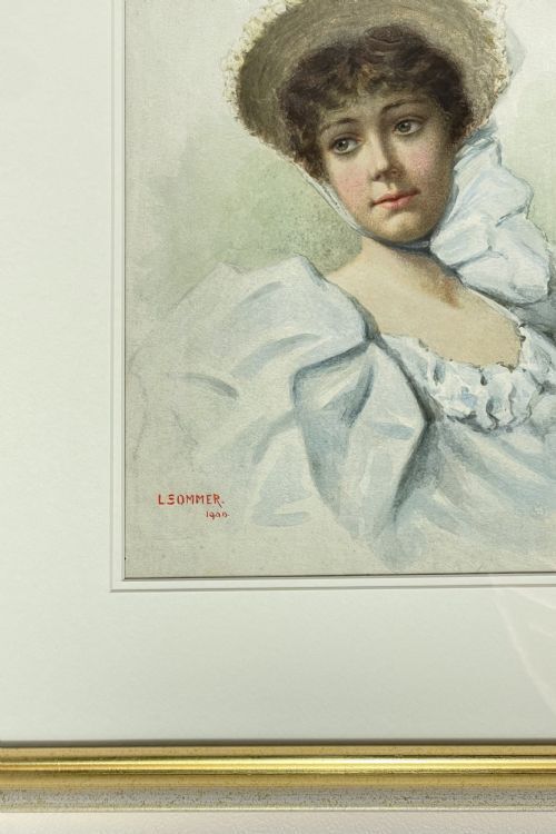 Watercolour Of A Victorian Lady, Signed L Sommer 1900 photo Art