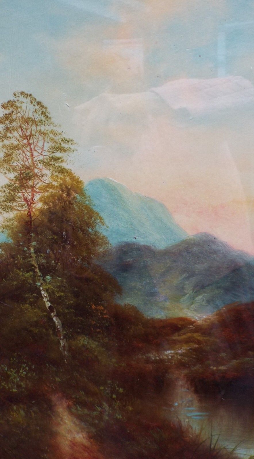 Large Antique Victorian Oil Painting  In New Gold Frame Mountain River Landscape photo Art