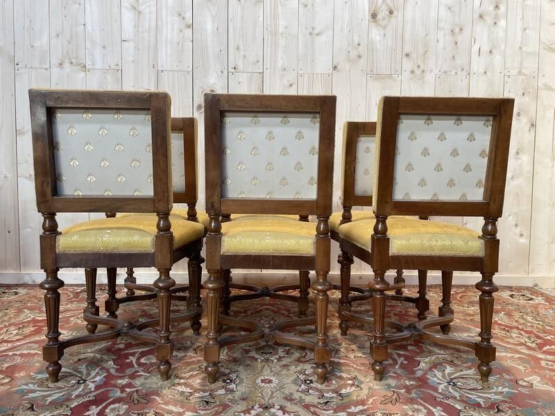 Suite De 6 Chaises Napoléon III En Noyer Et Tissu photo buy