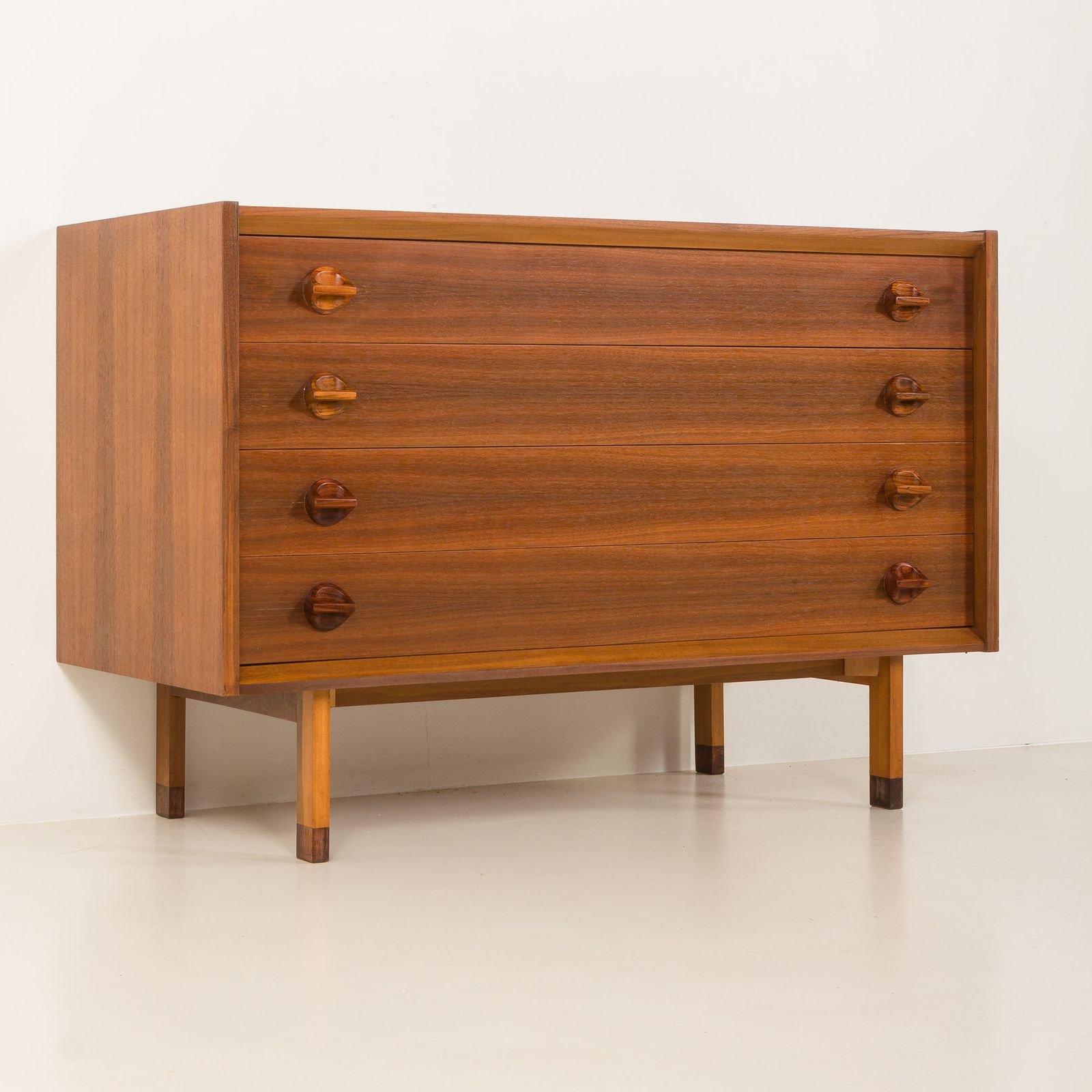 Italian Mid Century Extra Wide Walnut Chest Of Drawers With Sculptural Handles, 1960s photo vintage