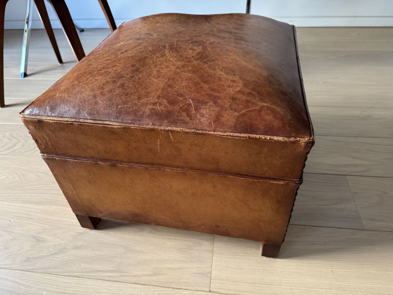 Original French 1940s/50s Leather Pouffe / Ottoman. photo buy