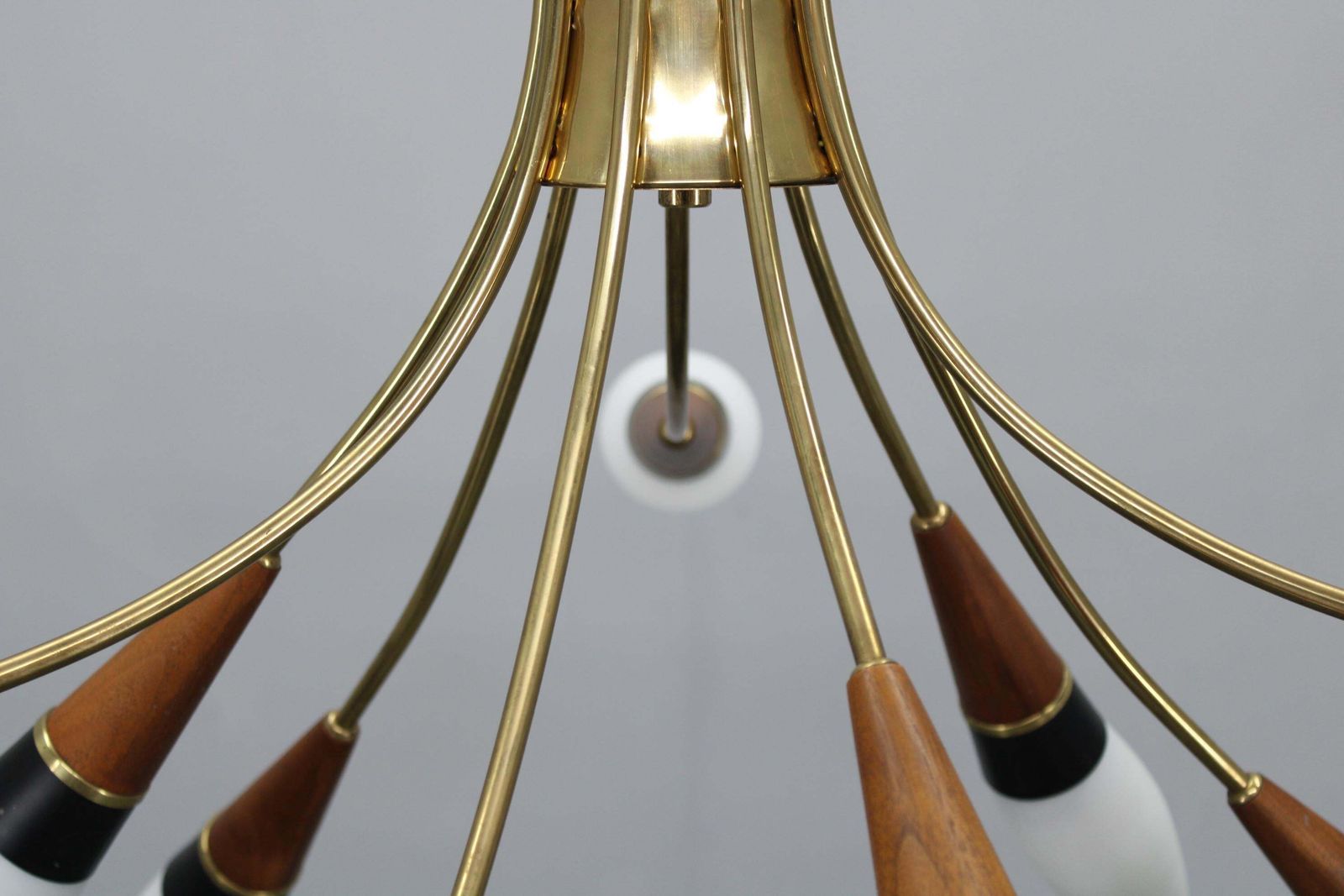 1914.0 1960s Rupert Nikoll Brass And Teak Opaline Glass Chandelier, Austria photo