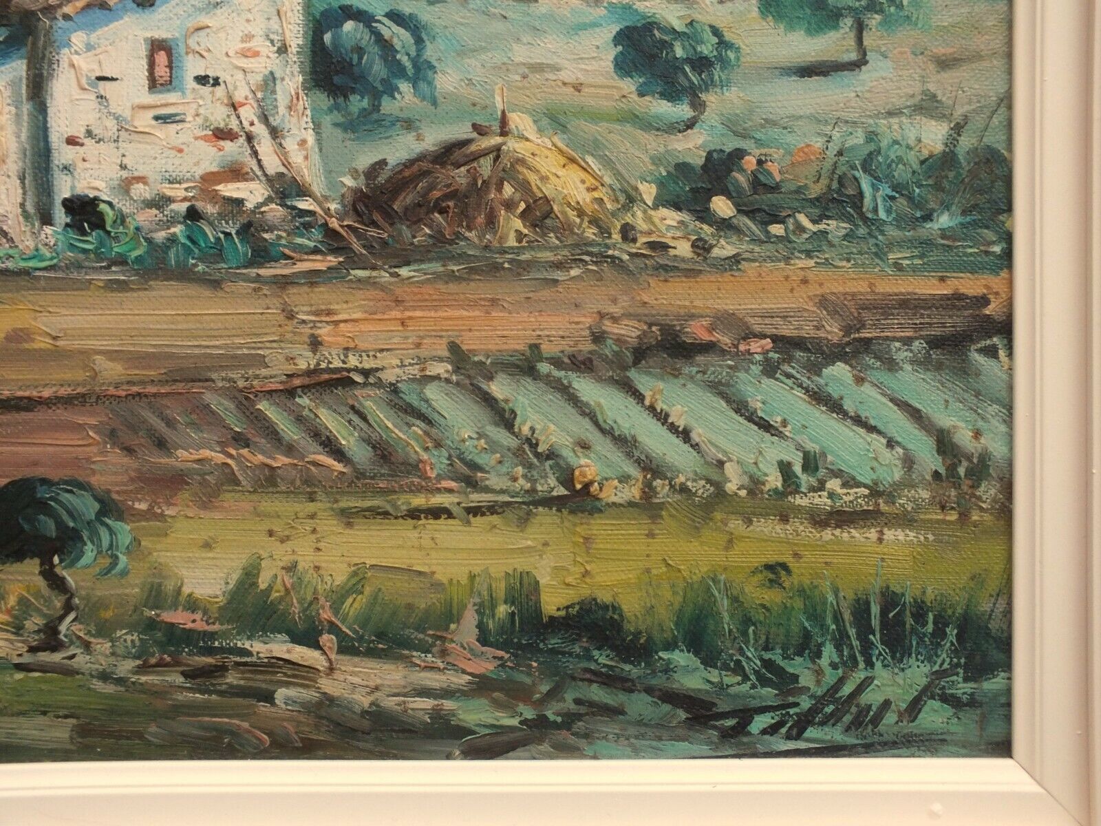French  Impressionist Farmhouse Landscape Original Vintage Oil Painting Framed photo vintage