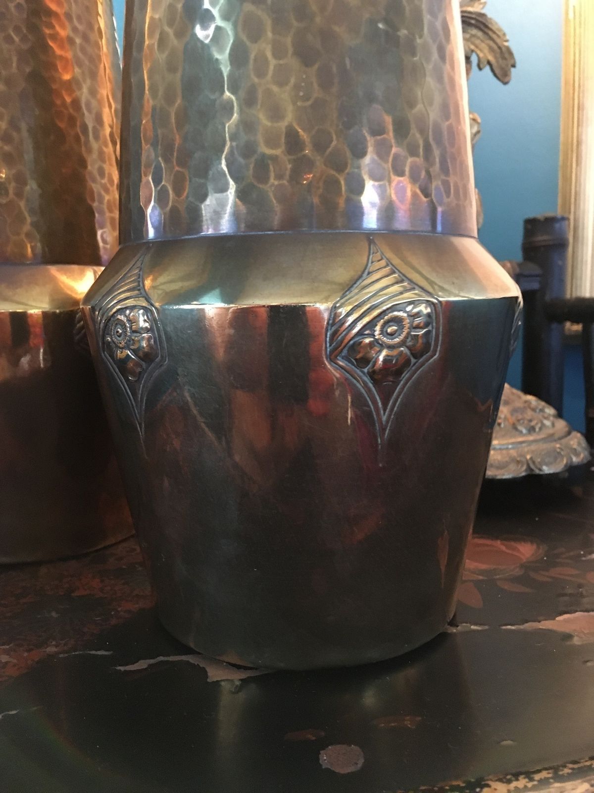 Unusual Pair Of Jugendstil Wmf Brass Vases photo buy