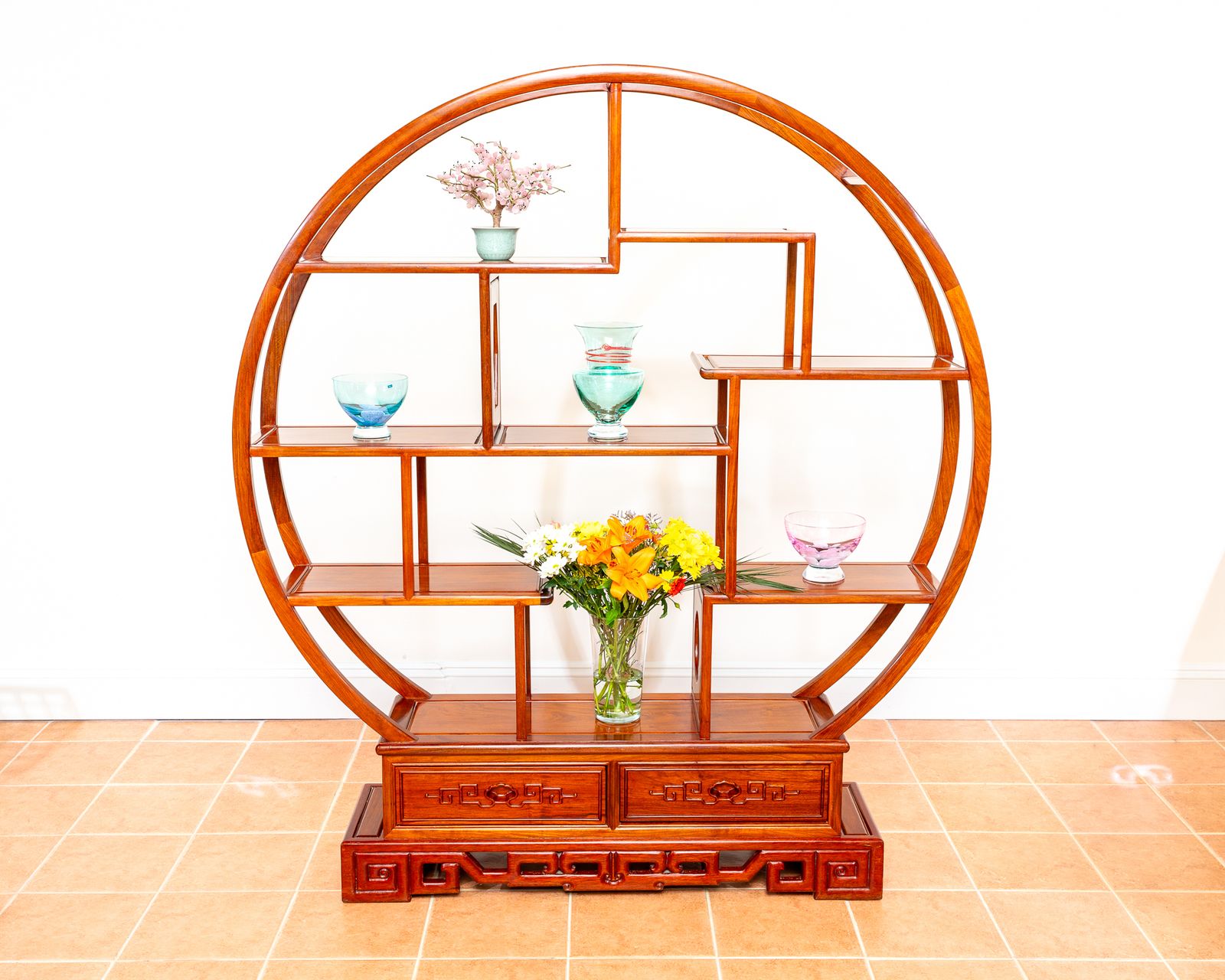 4500.0 Fine Chinese Display Stand Shelves Bookcase Oriental Circular Large Shelving Room Divider Eastern Moon Gate Mingei Jumu Asian Zen photo
