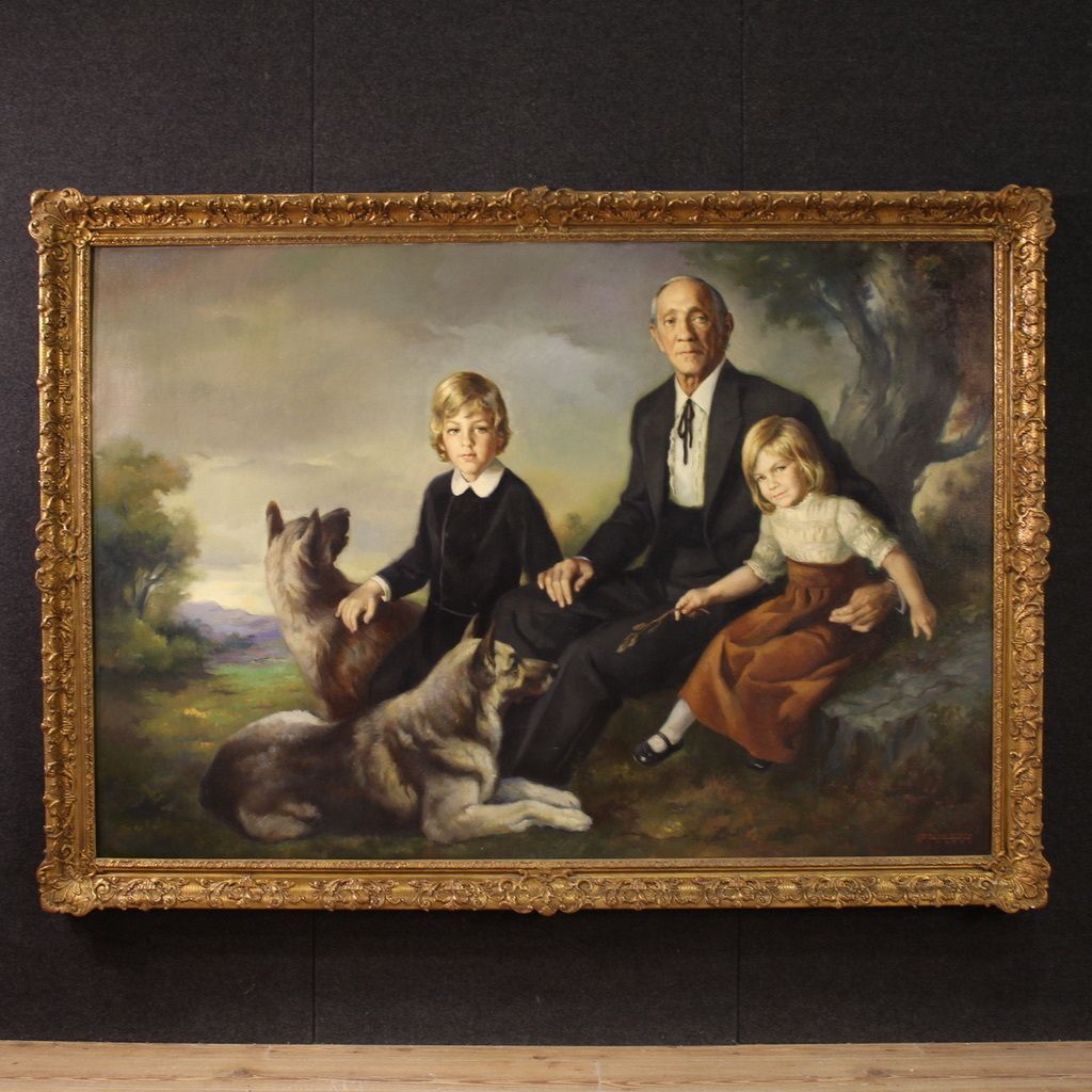 Great Family Portrait Painting Signed Francisco Ribera And Dated 1972