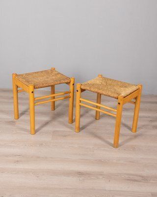 Set Of 2 Vintage Stools In Wood And Rope, 1970s, Italian Design photo furniture