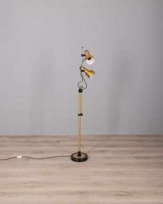 Vintage Italian Floor Lamp In Golden Brass With Two Lights, 1970s photo furniture