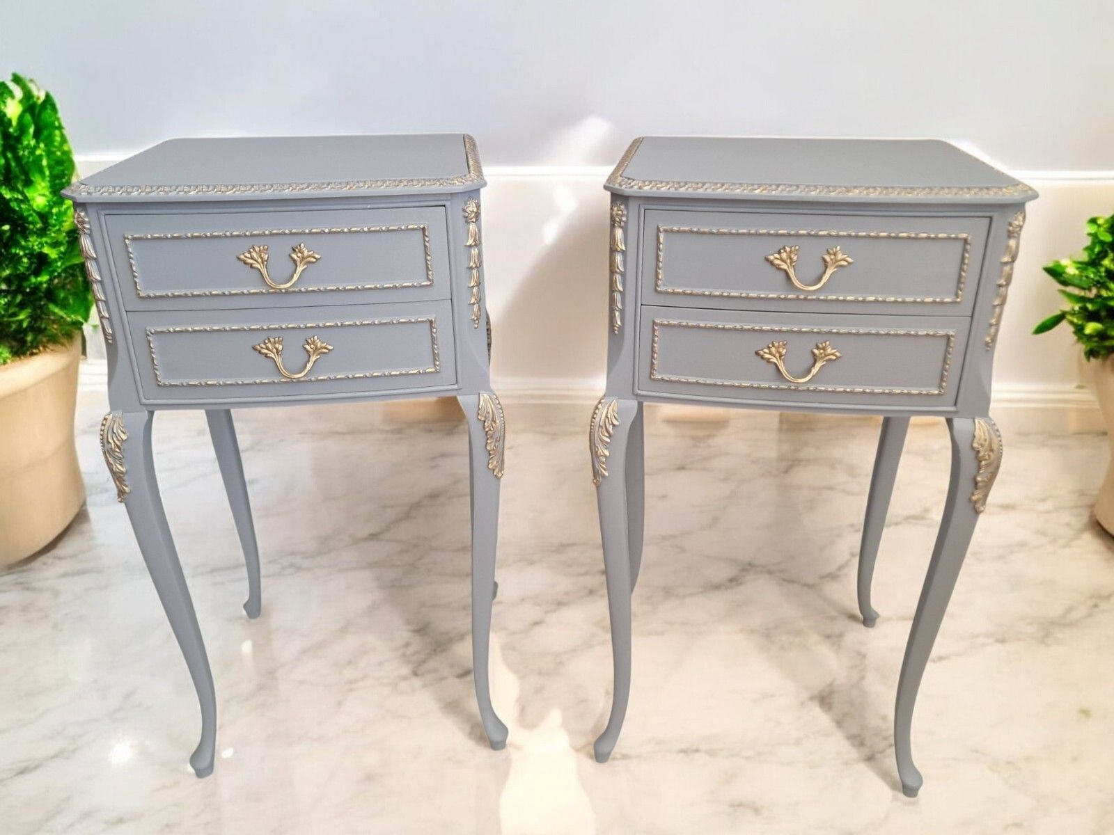 Vintage Pair Bedside Cabinets Drawers French Style Bedside Tables 1980's Retro