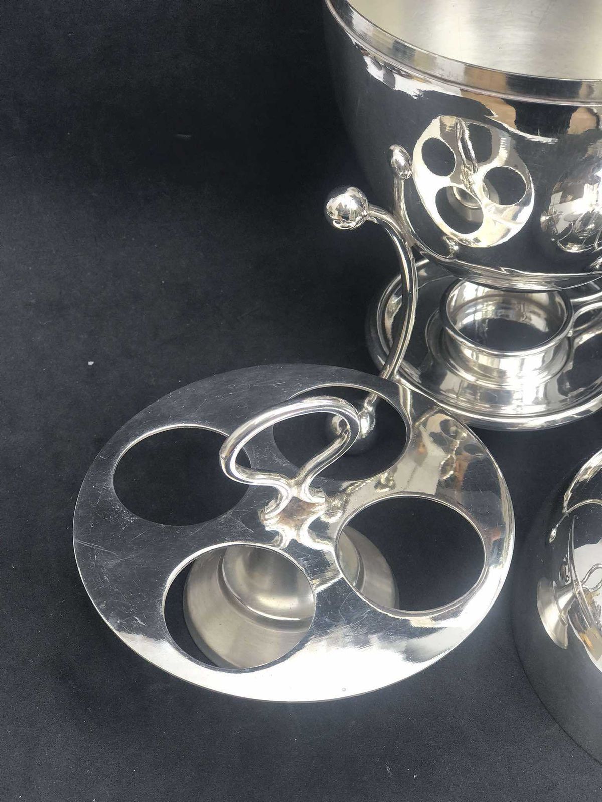 Egg Holder Egg Coddler 19th Century Victorian Silver Plated Egg Cruet Breakfast Set 4 Egg Cup Stand Family Gift England Chic Cottage English photo for sale