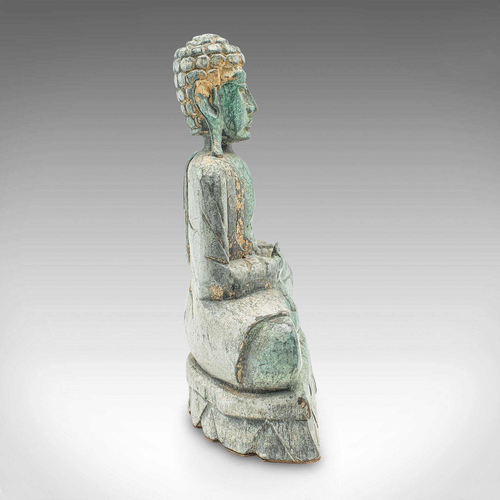 Vintage Carved Deity, Oriental, Bronzed Pine, Buddha Figure, Art Deco, C.1930 photo Home Decor