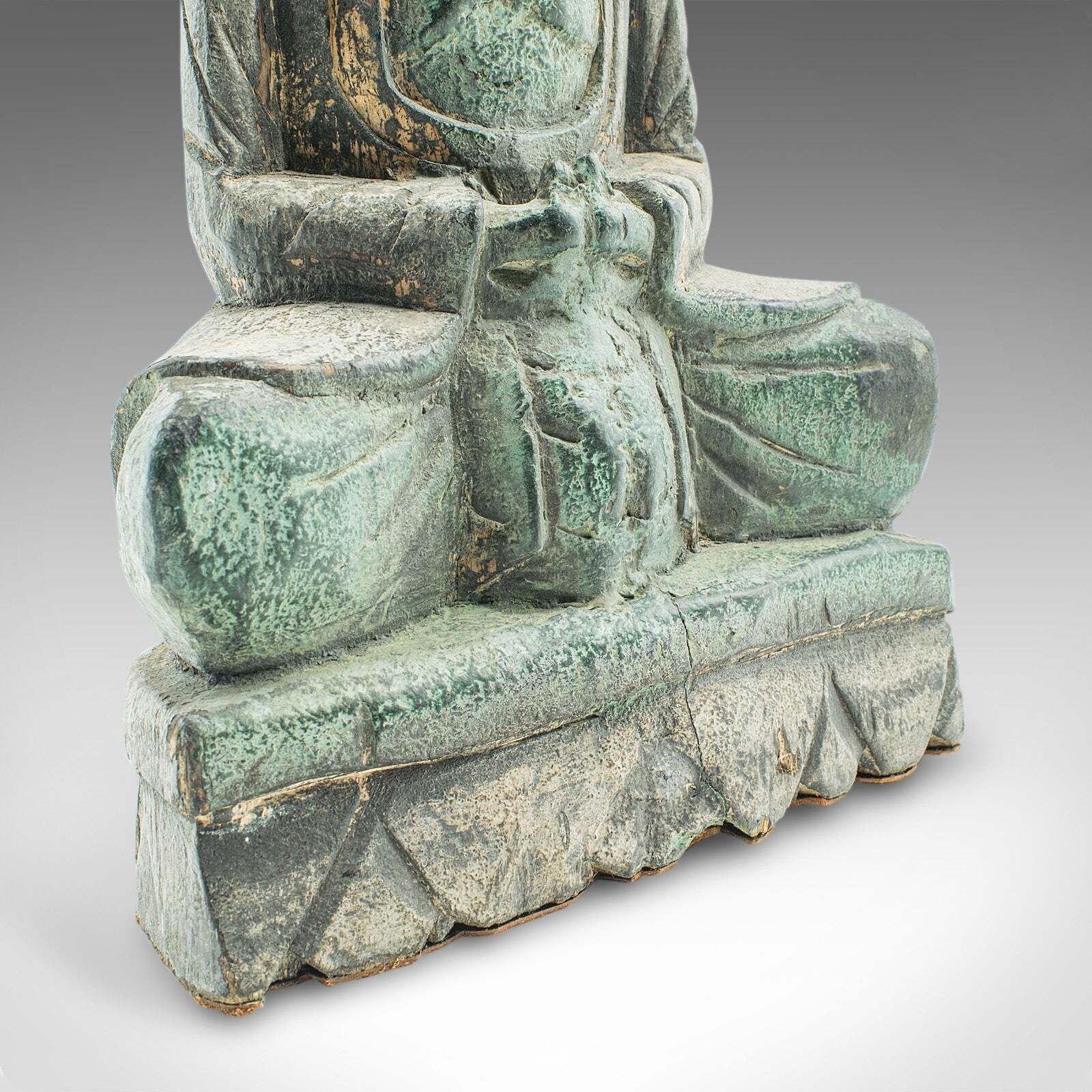Vintage Carved Deity, Oriental, Bronzed Pine, Buddha Figure, Art Deco, C.1930 photo vintage