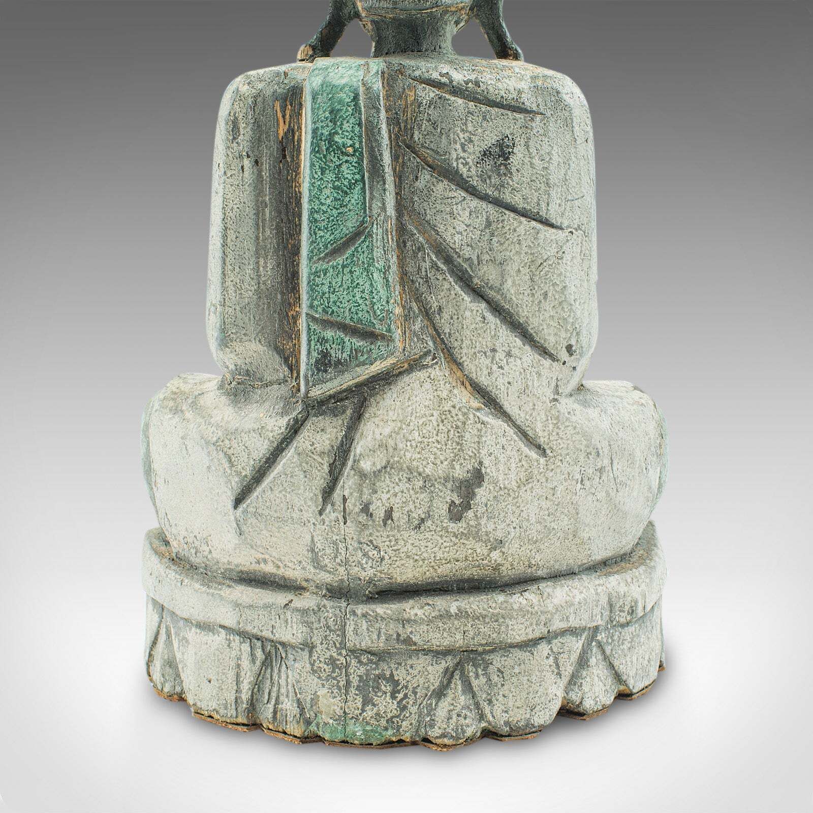 photo furniture Vintage Carved Deity, Oriental, Bronzed Pine, Buddha Figure, Art Deco, C.1930