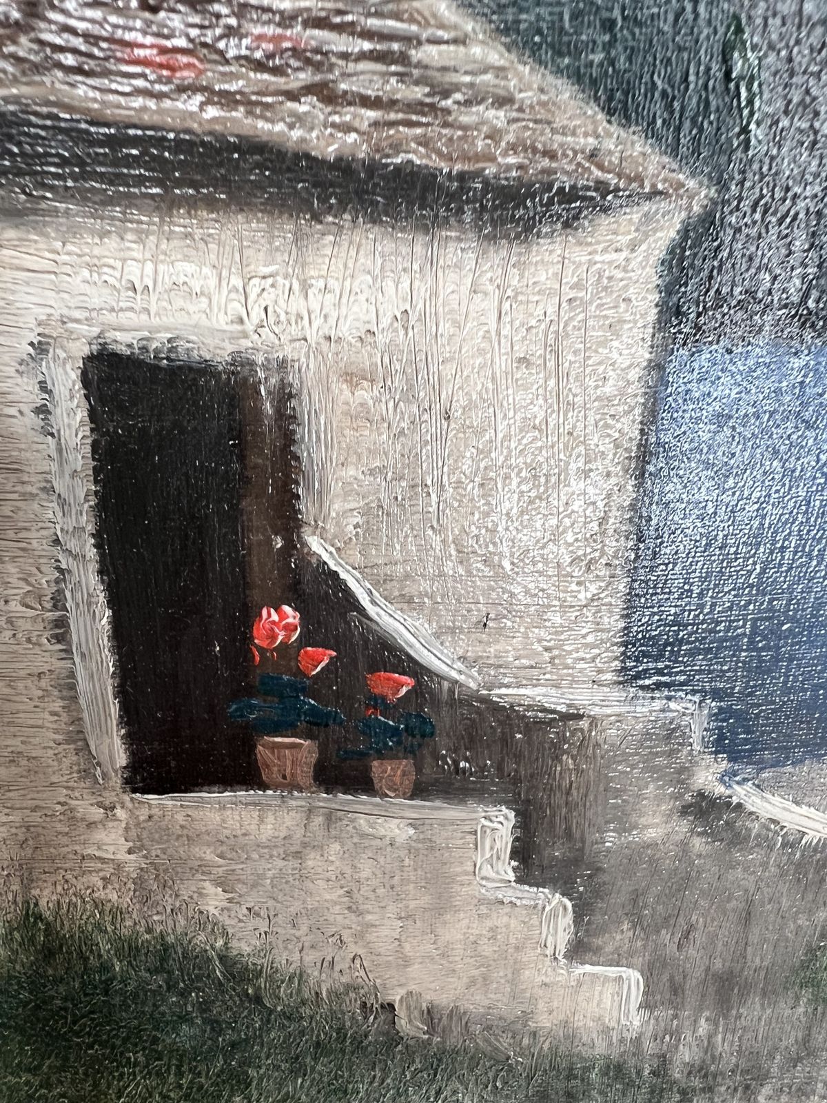 Dog And Houses, Oil On Canvas Landscape Painting photo vinterior