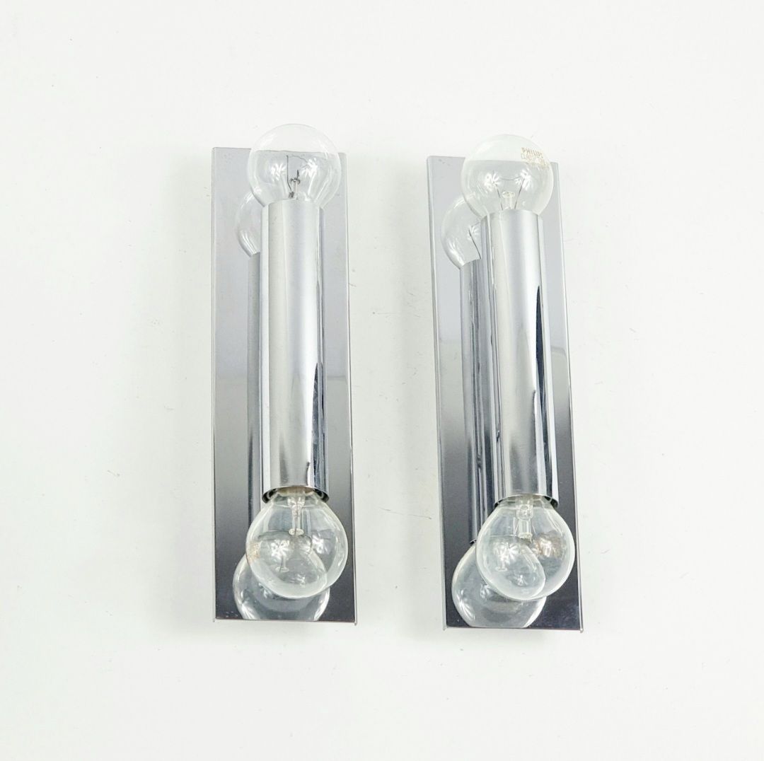 Pair Of Mid Century Sputnik Chrome Wall Lamps From Doria, Germany, 1970s photo for sale