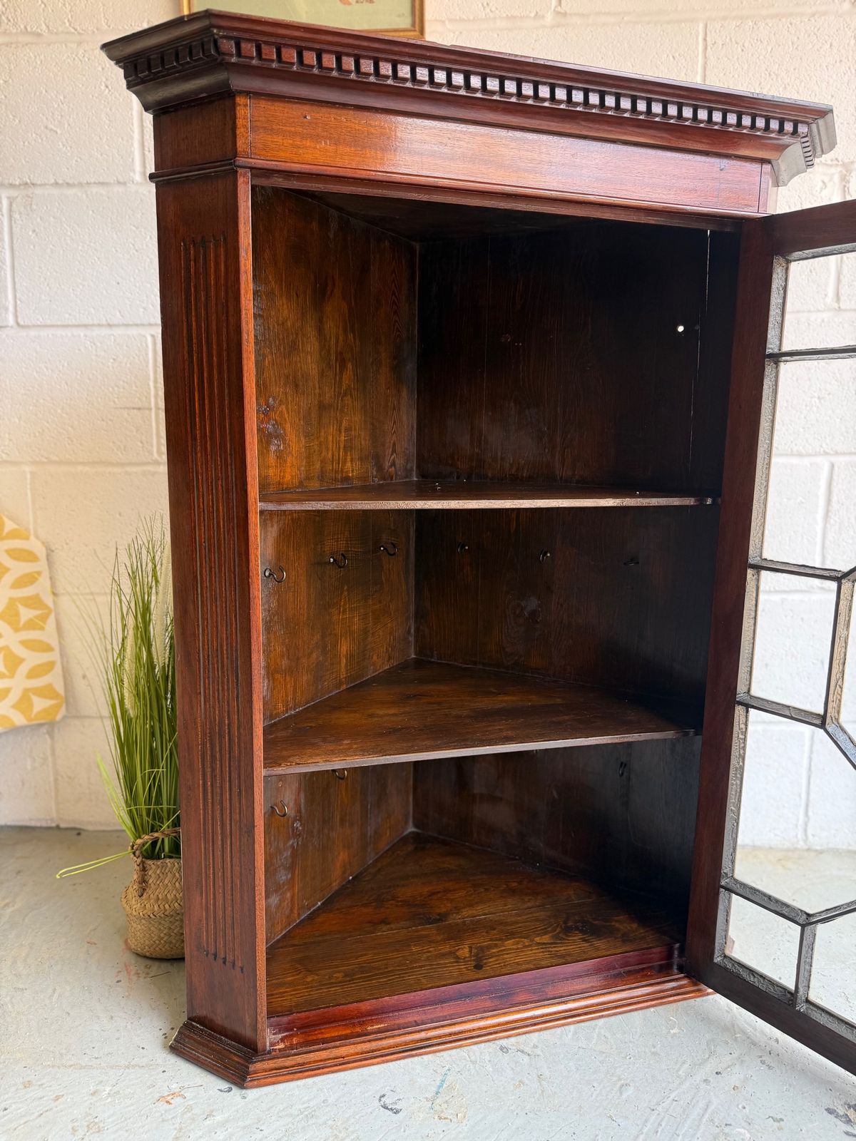 Late 19th Century Mahogany Antique Wall Hanging Corner Cabinet With Astragal Glazing photo 385.0