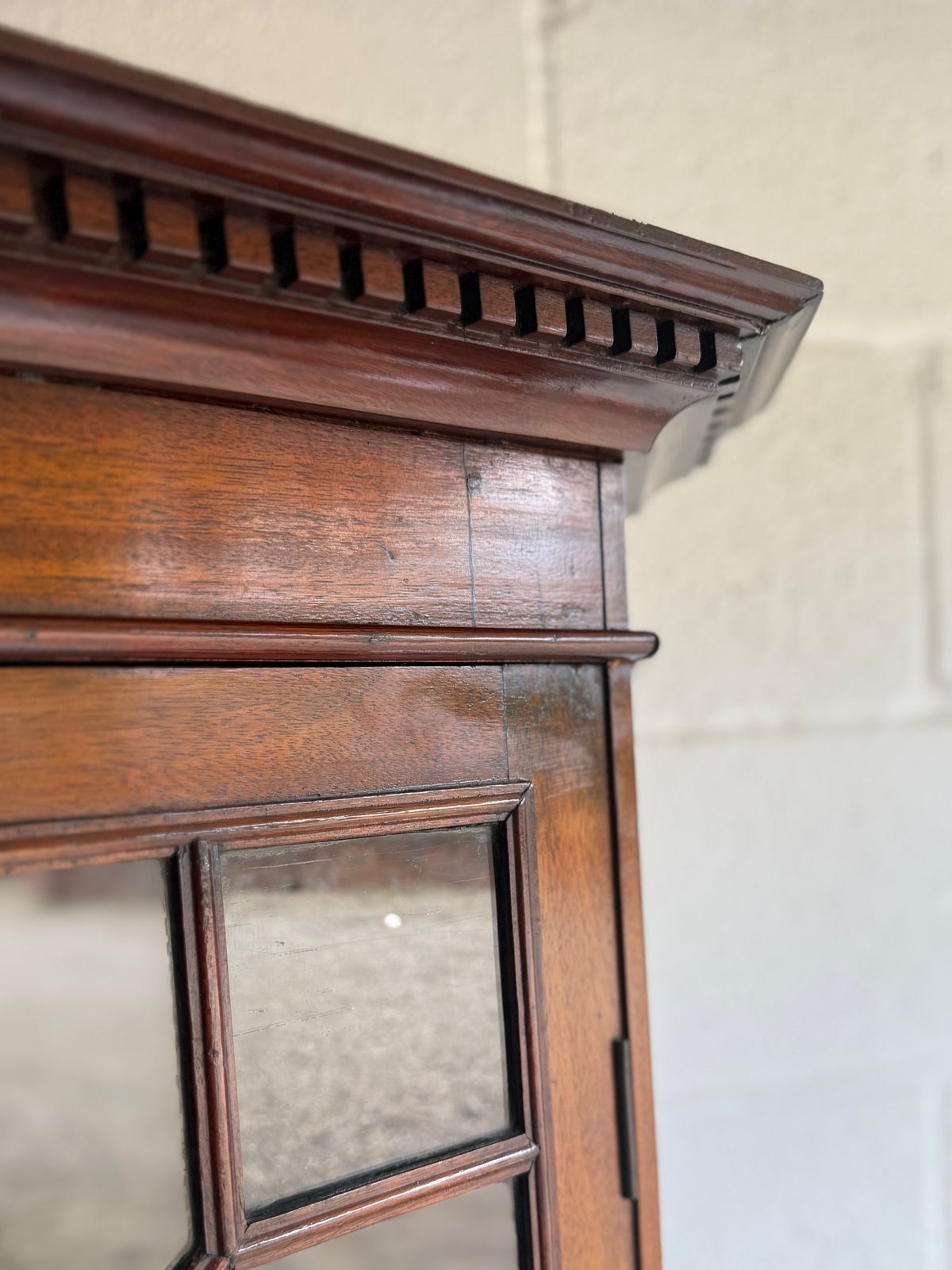 photo furniture Late 19th Century Mahogany Antique Wall Hanging Corner Cabinet With Astragal Glazing